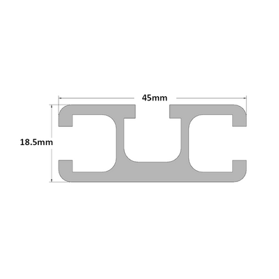 10B-4518.5-0 MODULAR SOLUTIONS EXTRUDED ELITE PROFILE<BR>45MM X 18.5MM 3-SLOTS, CUT TO A LENGTH OF 1000MM